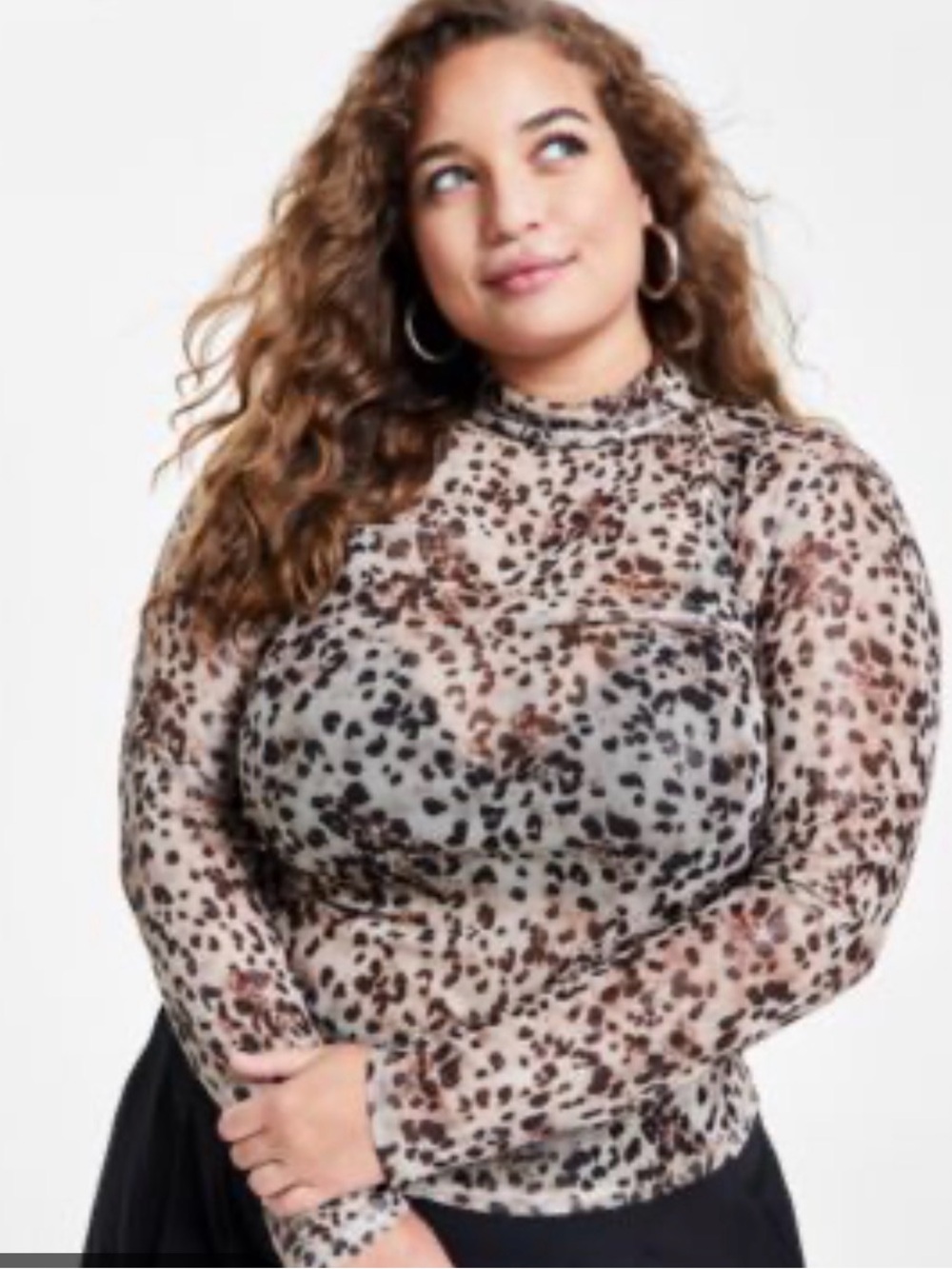 Bar III Beige and Black Leopard Print Long Sleeve Top